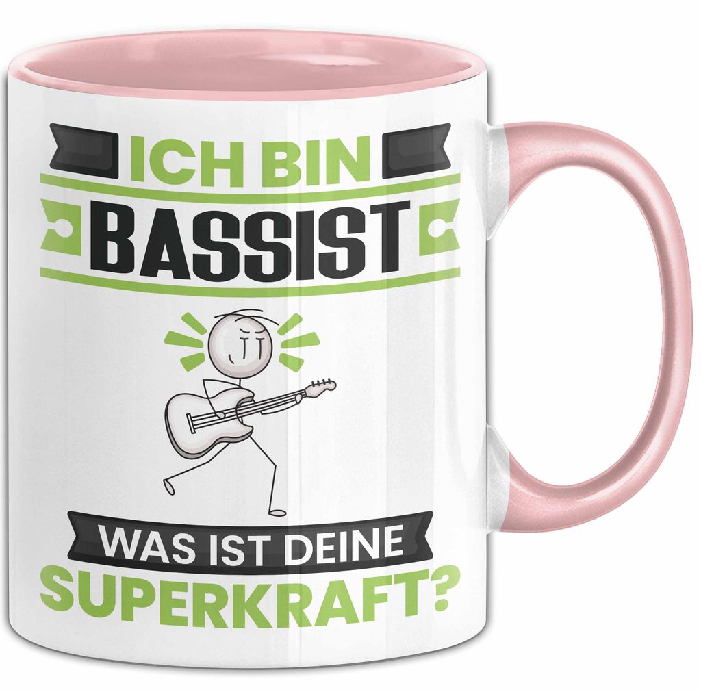 Bassist Tasse Geschenk für Bassist Geburtstag Lustiger Spruch Kaffee-Becher Was Ist Deine Superkraft (Rosa)