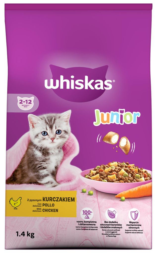 Whiskas Sucha Karma Dla Kota Junior Kurczak 1,4 Kg Zdjęcie produktu 