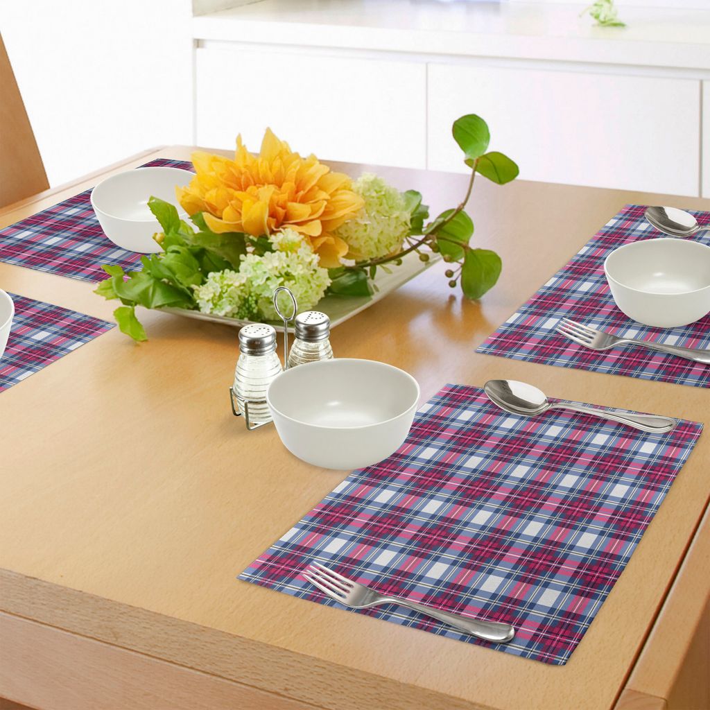 ABAKUHAUS Plaid Platzmatten, Klassischer britischer Tartan-Entwurf mit einem modernen Blick-rosa und blauen Fliesen-Muster, Tiscjdeco aus Farbfeste...