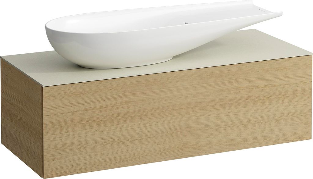 LAUFEN ILBAGNOALESSI Schubladenelement, 1 Hahnloch, Steinplatte Calce Avorio, Ausschnitt links, 120x50x37cm, zu WT-Schale H81897 4, H4313240972501