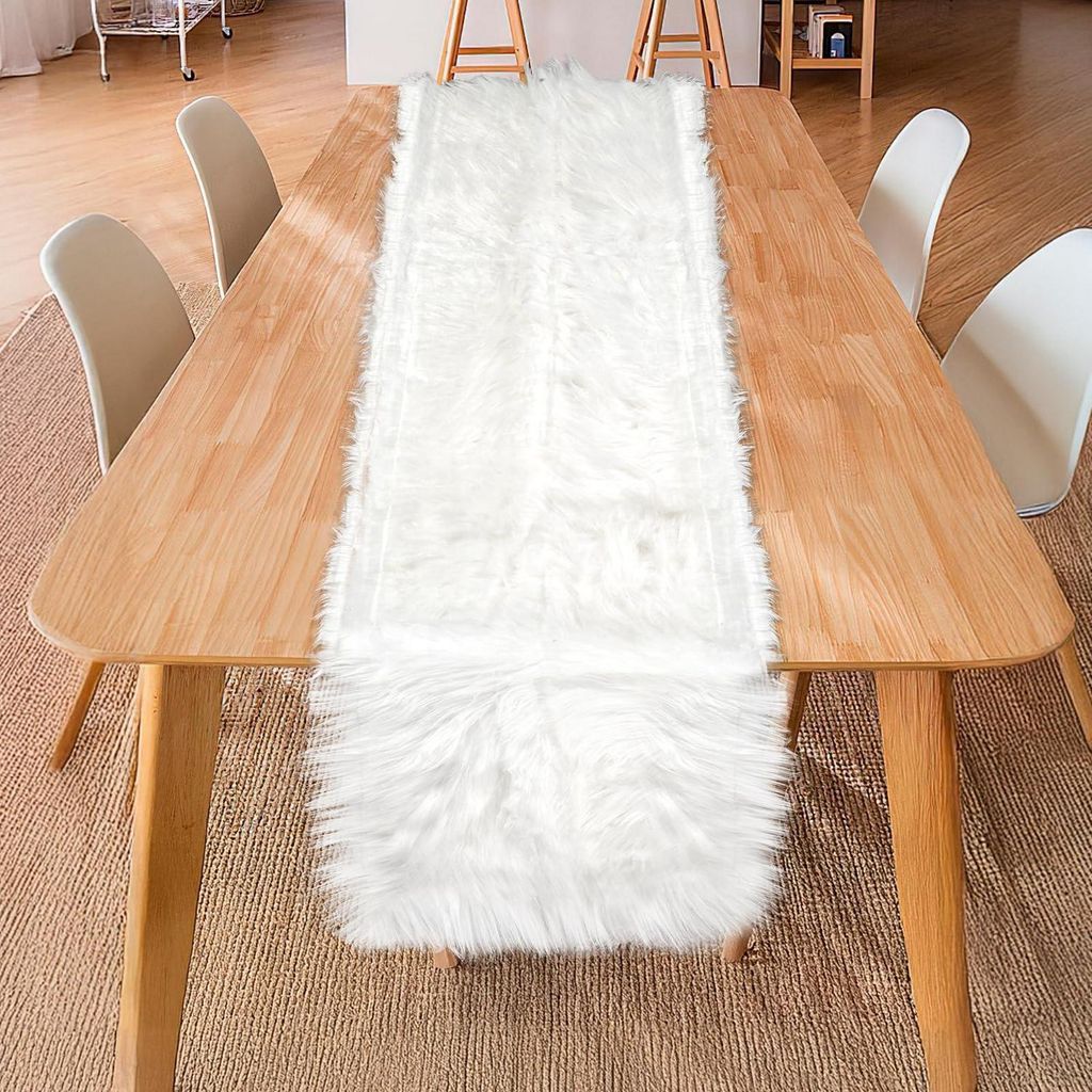 Tischläufer Felloptik Weiß 180x35 cm Kunstfell abwaschbar Produktbild 