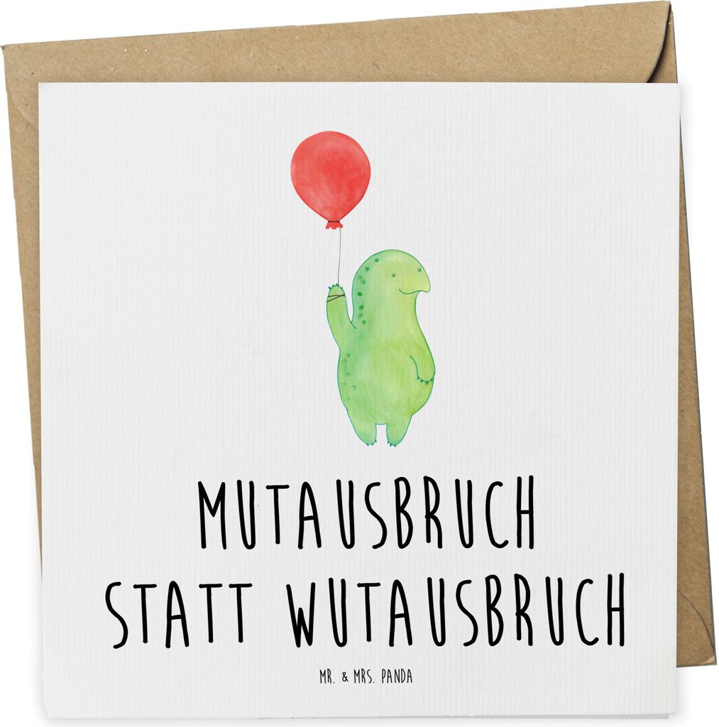 Mr. & Mrs. Panda Glückwunschkarte Schildkröte Luftballon - Weiß - Geschenk, Ballon, Schildkröten, Grußkarte, Motivation, doppelkarte, anlasska...