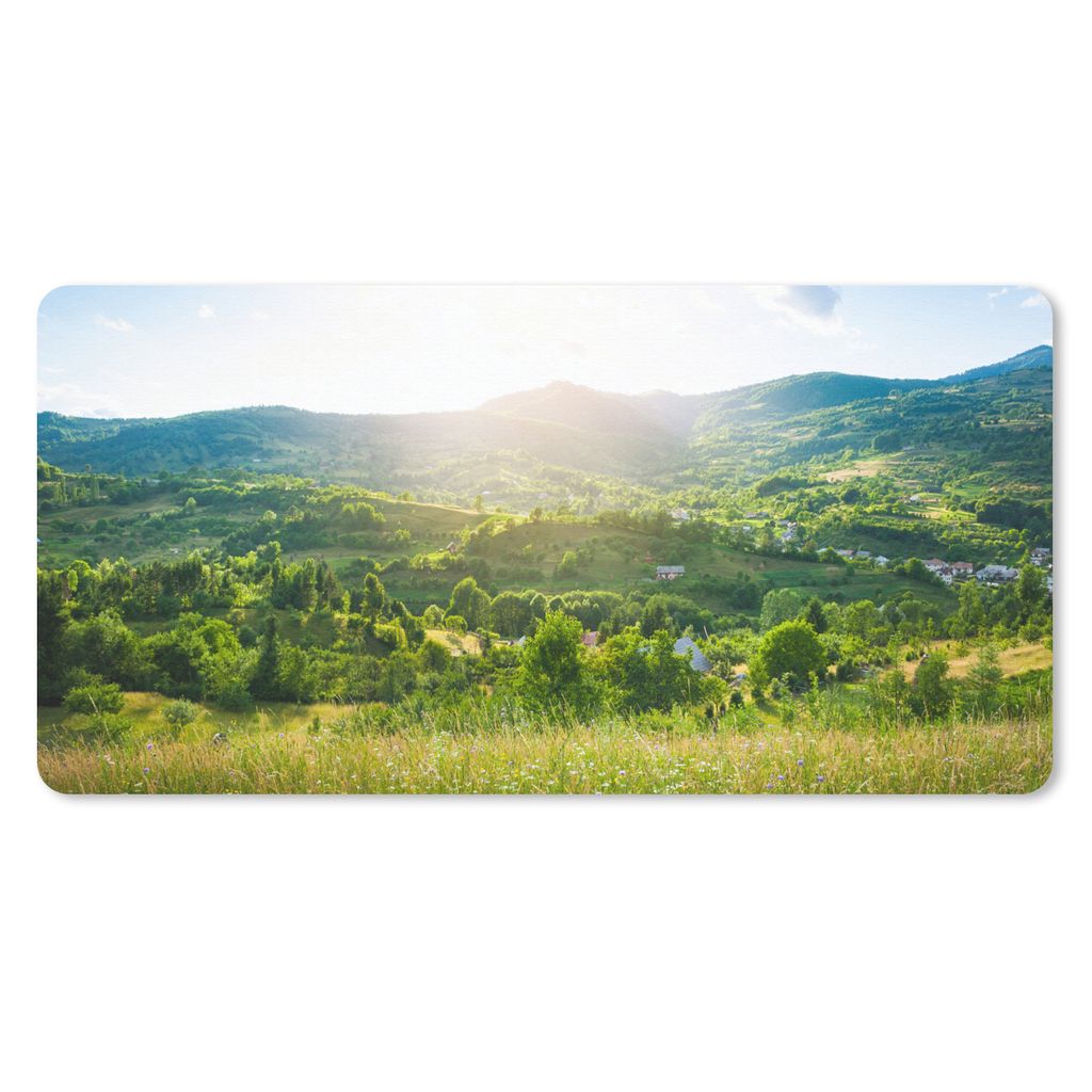 MuchoWow Schreibtischunterlage Wald - Landschaft - Sonne - Natur - Sonnenaufgang 80x40 cm - XXL Mauspad - Gaming Mauspad