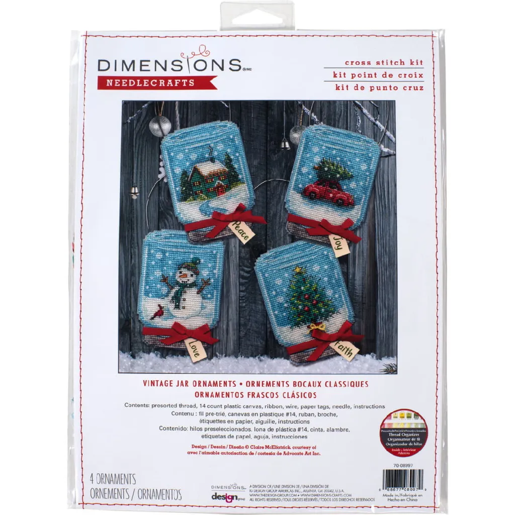 Mini kits broderie Noël point de croix : 4 bocaux festifs de 8x11cm complets