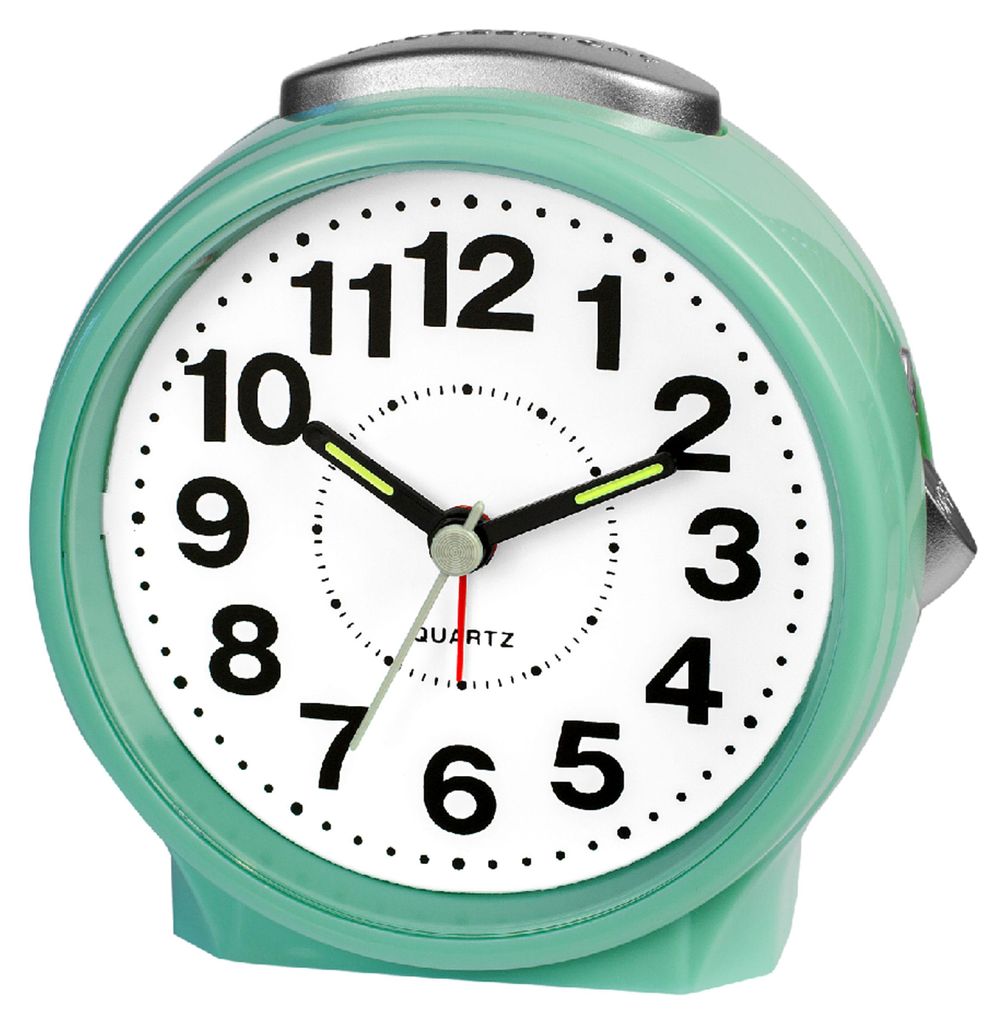 Analoger Wecker Türkis mit Snooze, Hintergrundbeleuchtung & Alarm an/aus Schalter, 100x97x65 mm