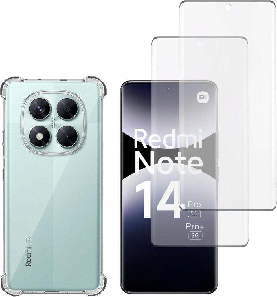 Stoßfeste Hülle für Xiaomi Redmi Note 14 PRO 5G / Redmi Note 14 PRO PLUS 5G mit 2 Displayschutzfolien aus Hartglas Phonillico