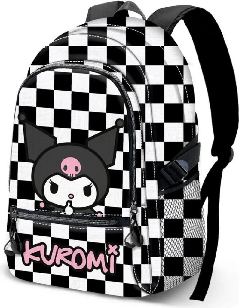 Sac à dos scolaire Kuromi noir 24L pour collège et lycée - 31x44 cm