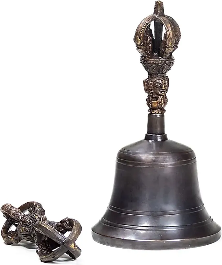 Dorje et cloche tibétaine en bronze uni qualité supérieure 18 x 9,5 cm