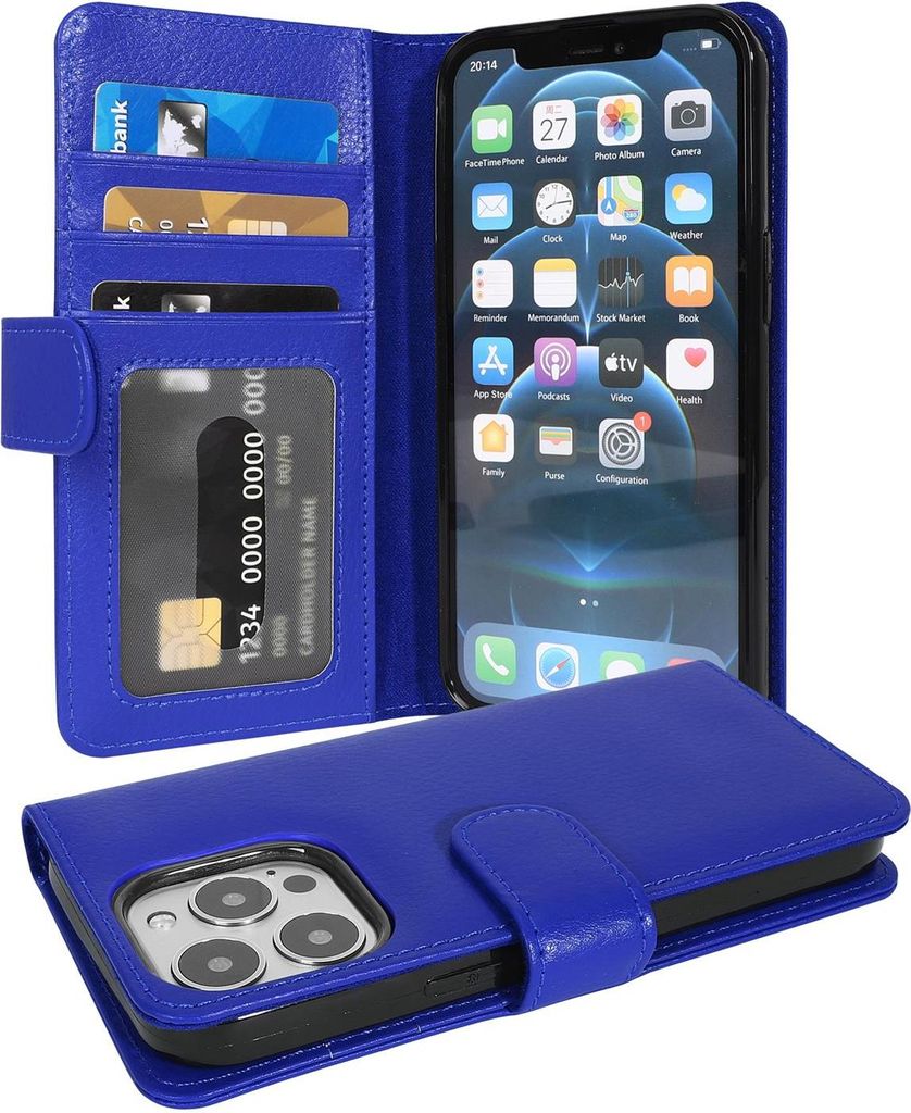 Cadorabo Hülle für Apple iPhone 13 PRO MAX in Blau Backcover Handy Schutz Hülle Book Case Booklet Kartenfächer