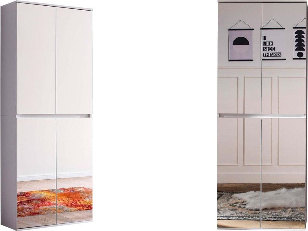 Garderobenschrank Mirror 4-trg weiß Spiegel Schuhschrank Produktbild 