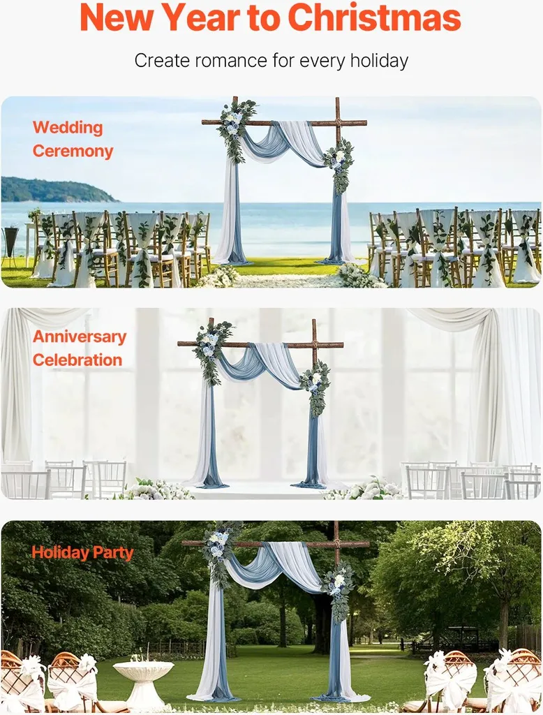 Set de 2 Fleurs Artificielles et 2 Rideaux Bleus pour Arche de Mariage - 6