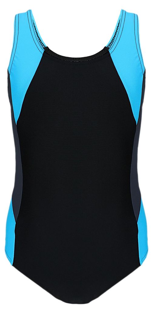Aquarti Mädchen Badeanzug mit Ringerrücken, Farbe: Schwarz / Graphit / Blau, Größe: 164