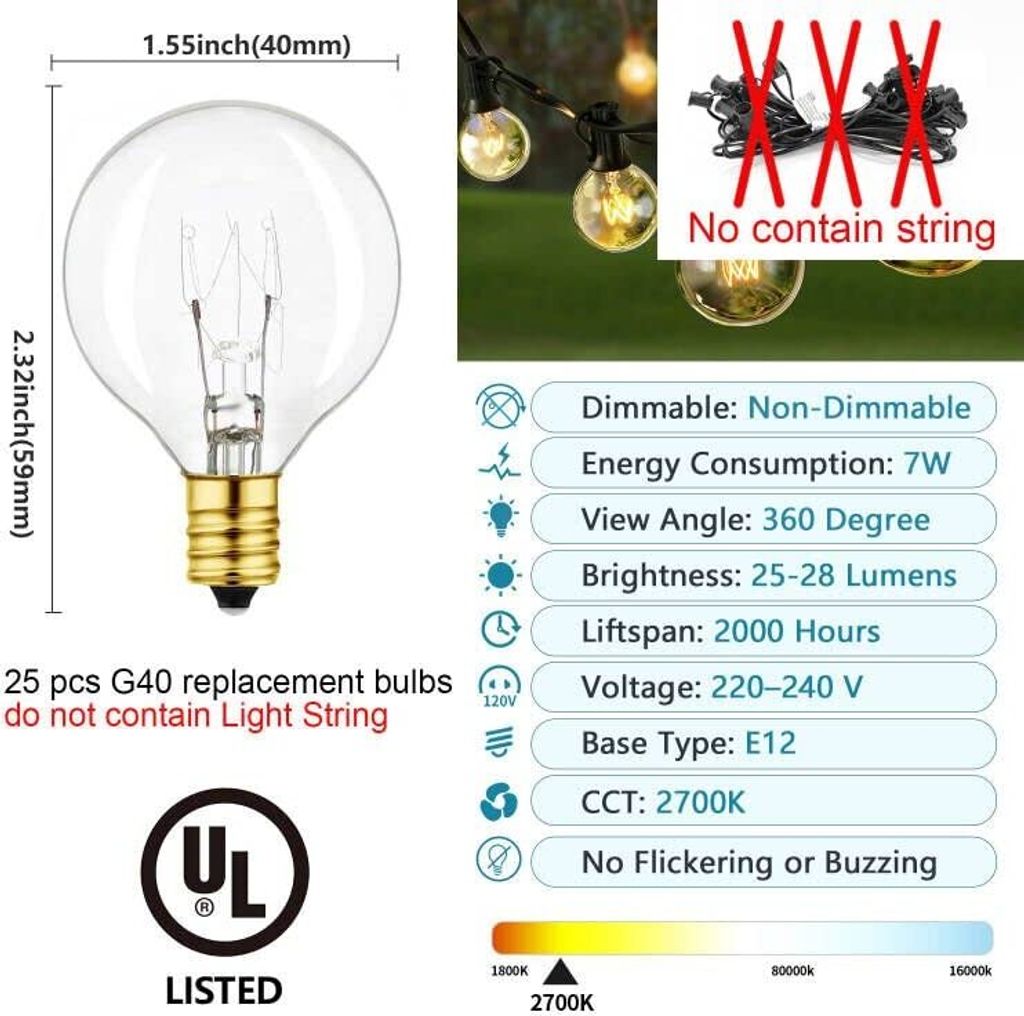 G40 náhradní žárovky 25 kusů, G40 Globe Tungsten žárovka, Obrázek produktu 3