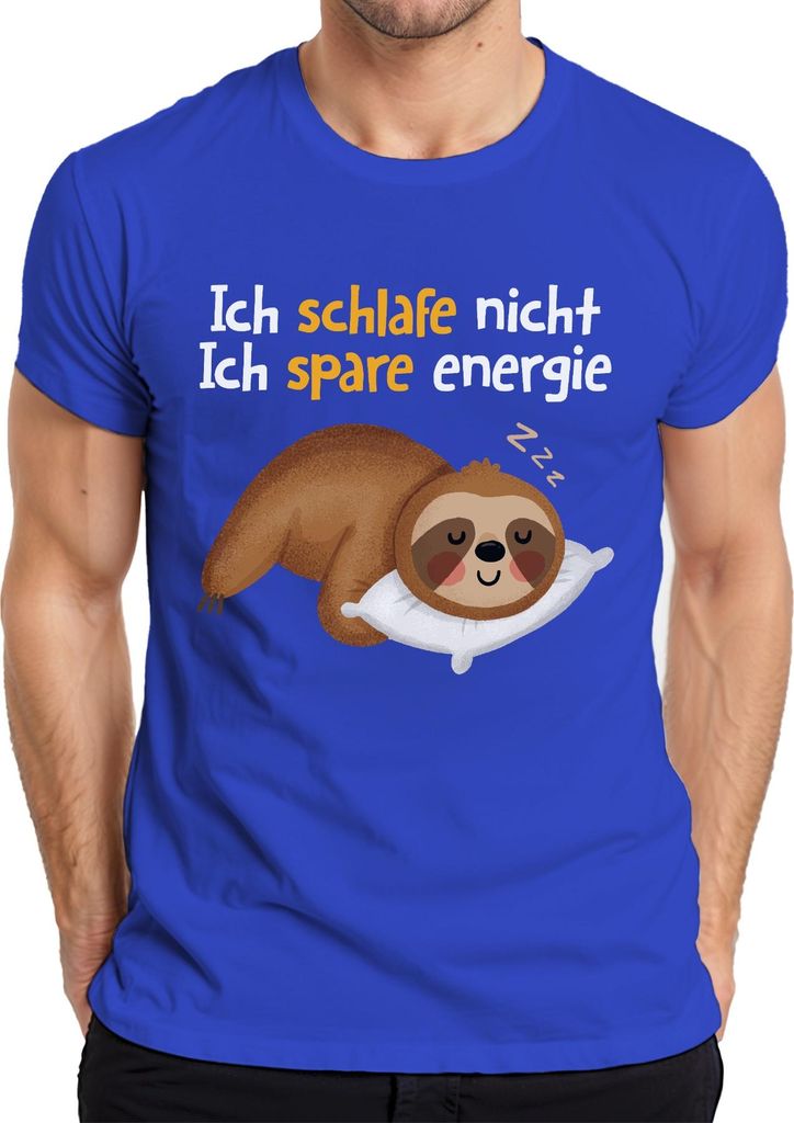 Faultier Schlafmuffel Chillmodus Schlafe nicht spare Energie Herren T-Shirt, Blau, 3XL