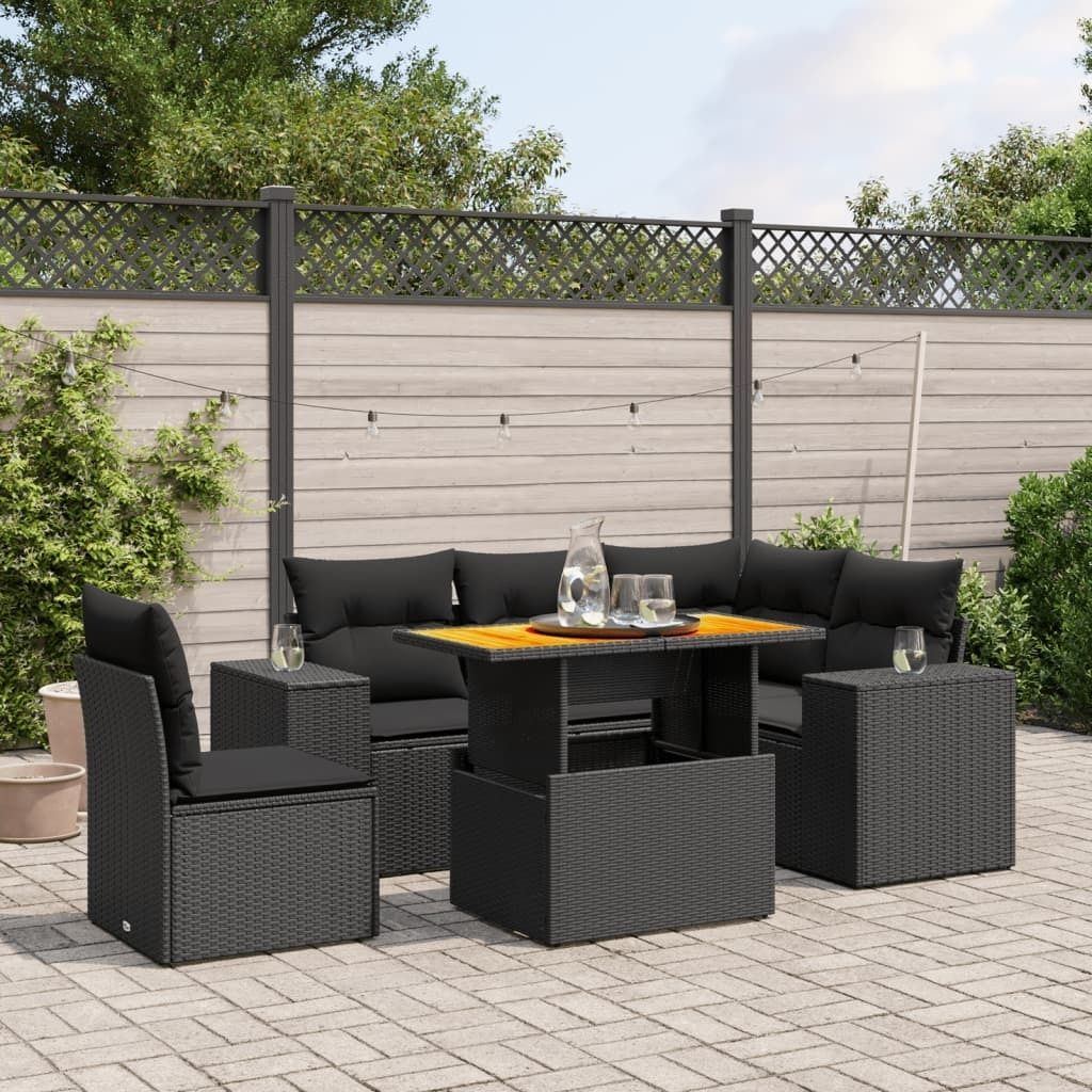 6-tlg. Garten-Sofagarnitur - mit Kissen Schwarz Poly Rattan - Gartenmöbelset 3272637
