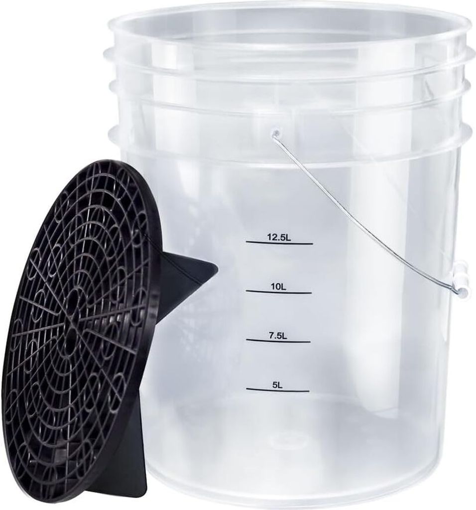 Benbow Set 3-tlg, Auto Wascheimer 20 Liter Transparent + Eimerdeckel Schwarz + Schmutzsieb Schwarz, Autoaufbereitung, Waschanlage, Autozubehör, Autos