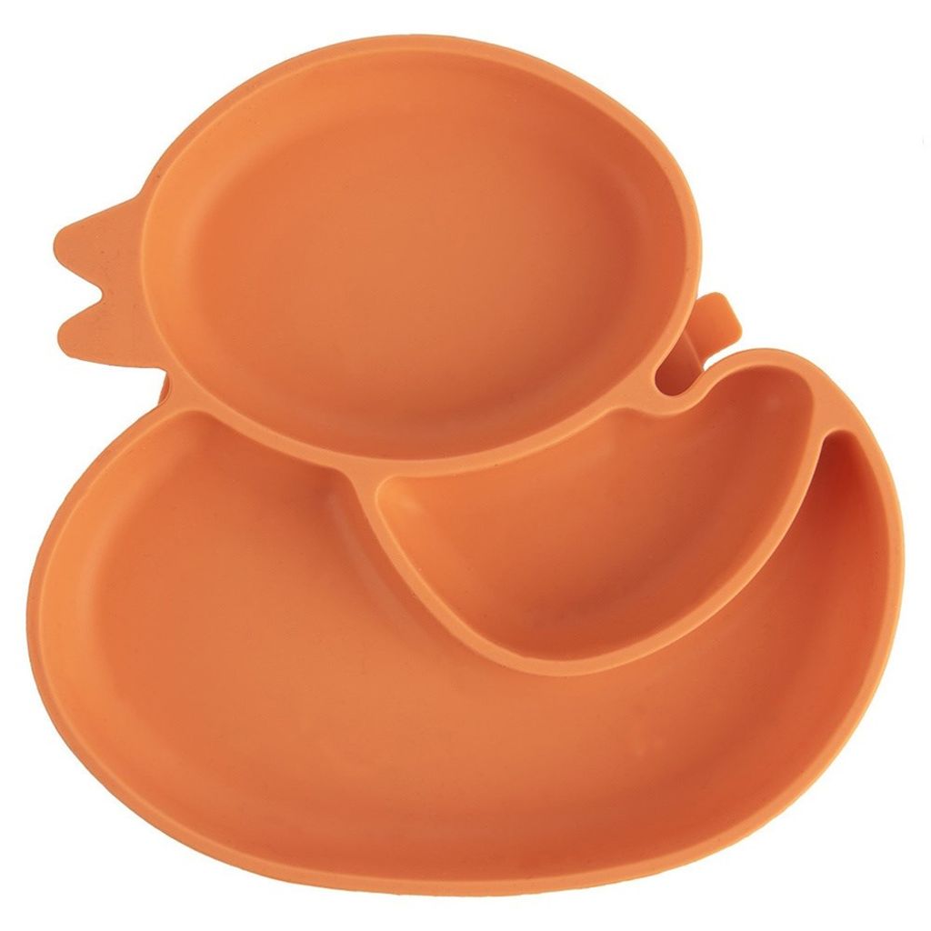 Silikonteller für Kinder, geteilt, orange Ente, 19,5x19 cm