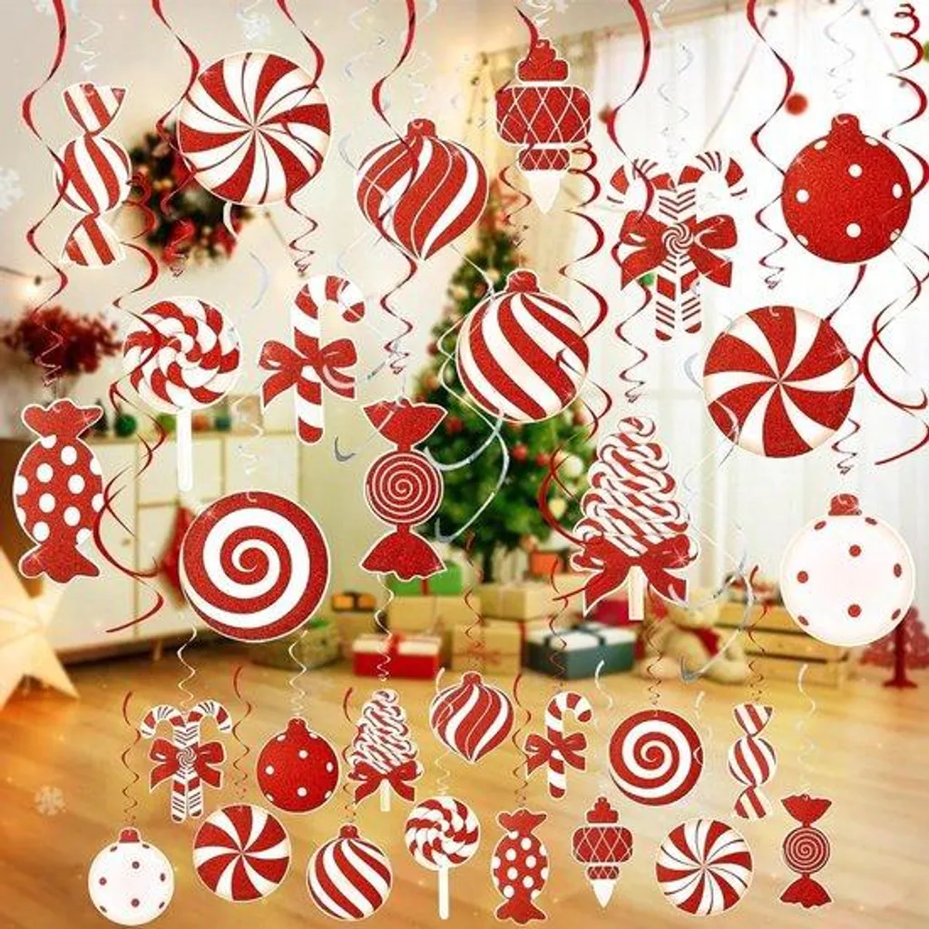Lot de 30 Décorations Spirales de Noël Suspendues au Plafond Argentées