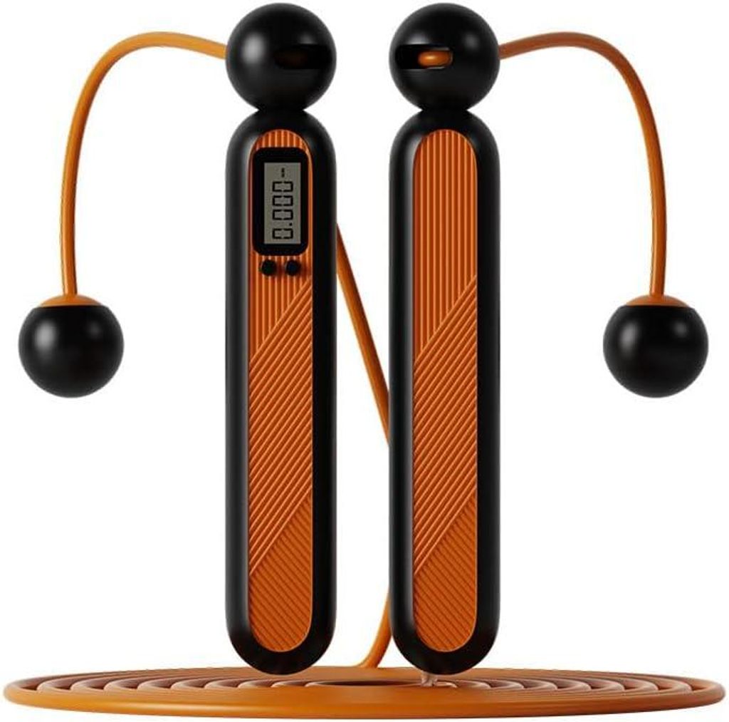 Springseil mit Zähler LCD Display, verstellbar, Kugellager 360°, beschwerte Griffe, kabellos & mit Seil, für Fitness & Boxtraining
