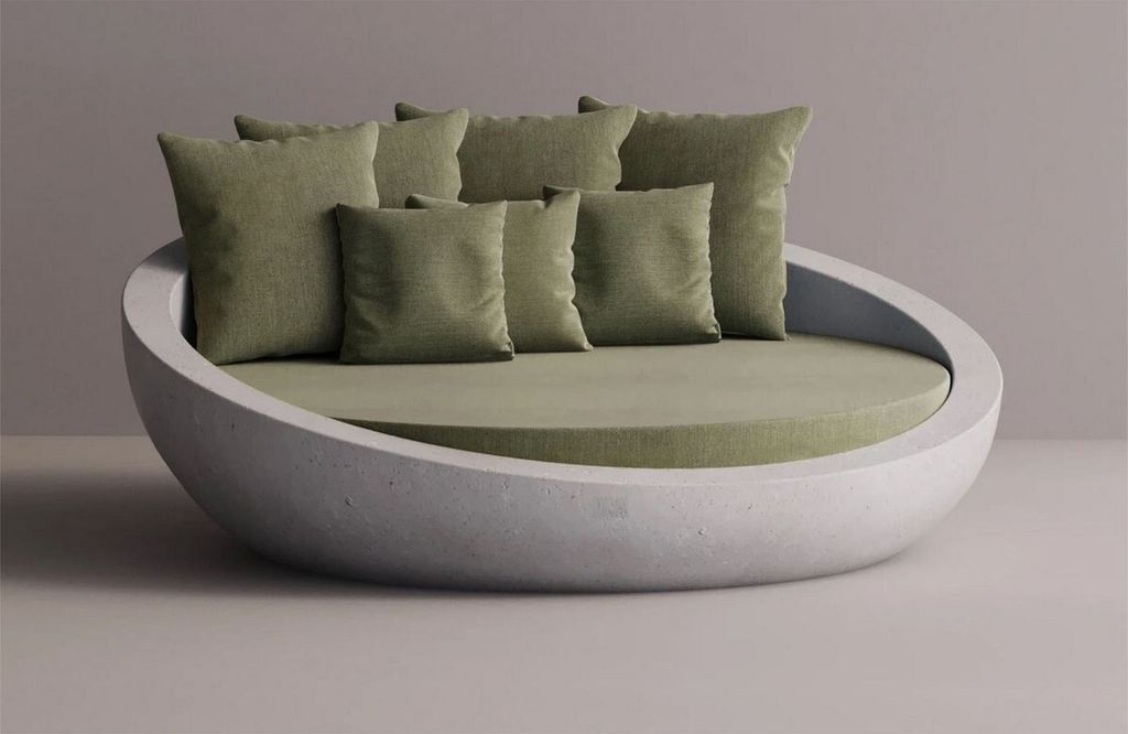 Casa Padrino Luxus Beton Liegeinsel Grün / Weiß Ø 180 cm - Garten & Hotel Möbel