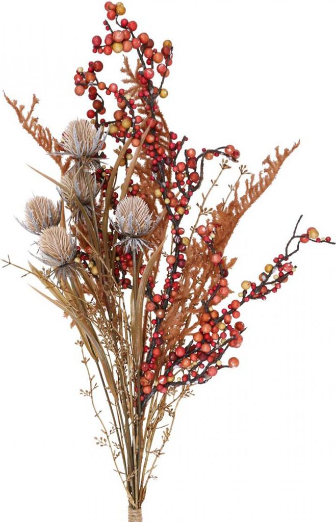 Künstliche Herbstdekoration Disteln Beeren Farn 65cm Kunstpflanzen Bund Herbstdeko