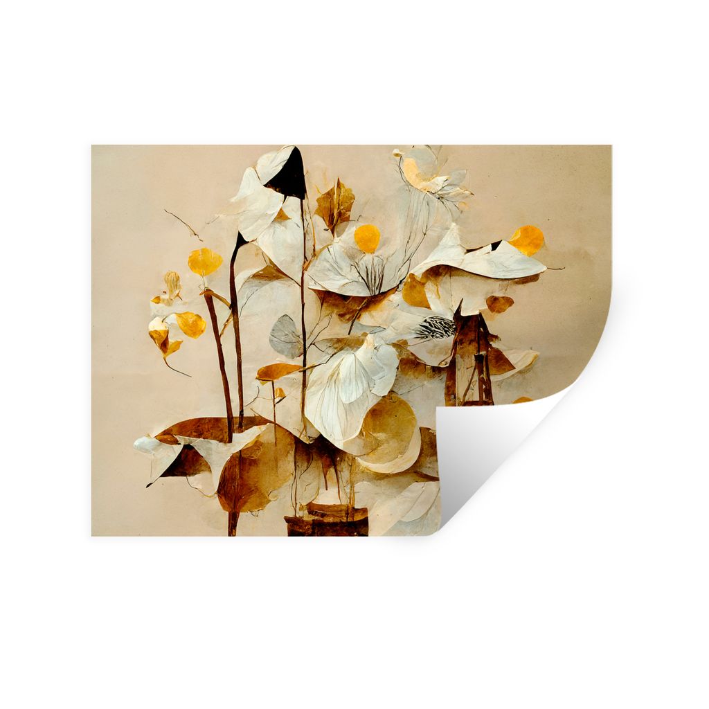 MuchoWow Wandtattoo Wandsticker Wandaufkleber Blumen - Weiß - Pflanzen - Vintage 40x30 cm Selbstklebend und Repositionierbar - Faltenfrei