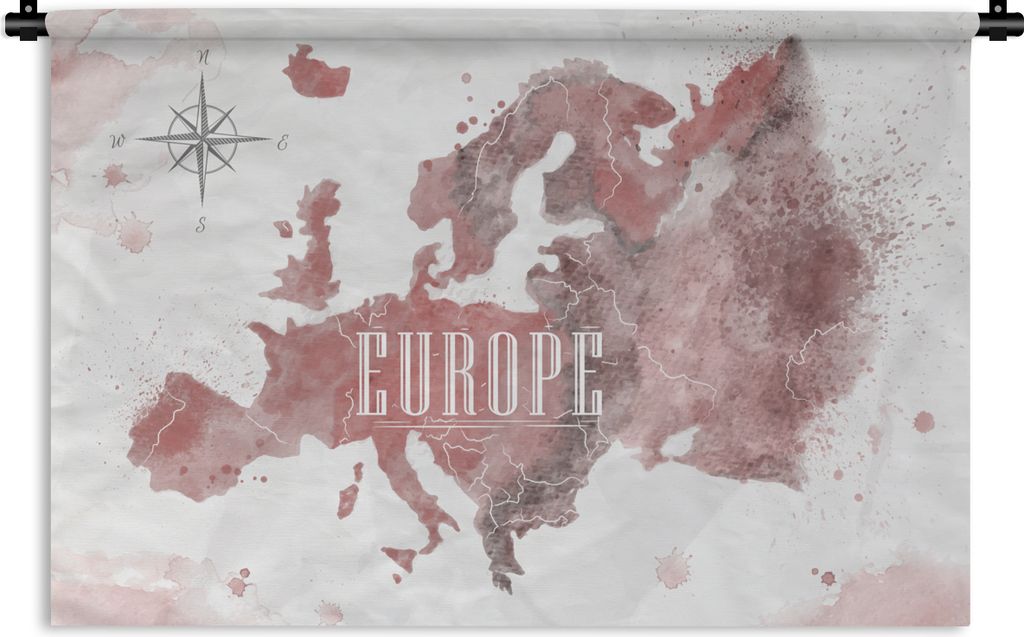 MuchoWow Wandteppich Wandbehang Karte - Europa - Aquarell - Kompass 120x80 cm Tapisserie Dekoration Wandtuch - Wanddekorationen - Wandtücher