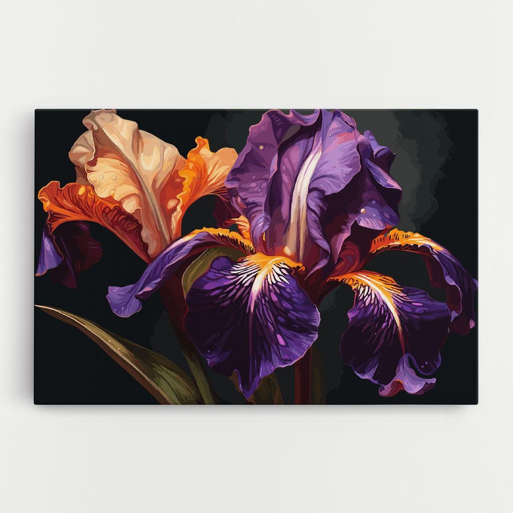 ARTHUB Leinwandbild 30x40 cm, Purple Orange Iris | Wohnzimmerdekoration, Hängende Bilder, Wanddekoration, Heimdekoration, Blumen, Iris