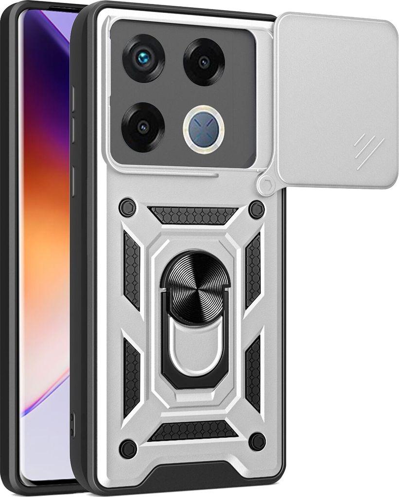Hülle für Infinix GT 20 Pro Magnetische Ring Ständer Halter Dia Kameraschutz TPU Bumper Silikon Schutzhülle Silber