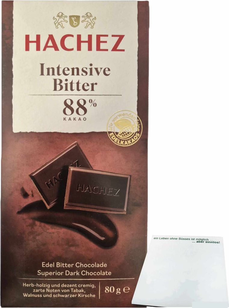Hachez Schokolade Intensive Bitter 88% (80g Tafel) + usy Block