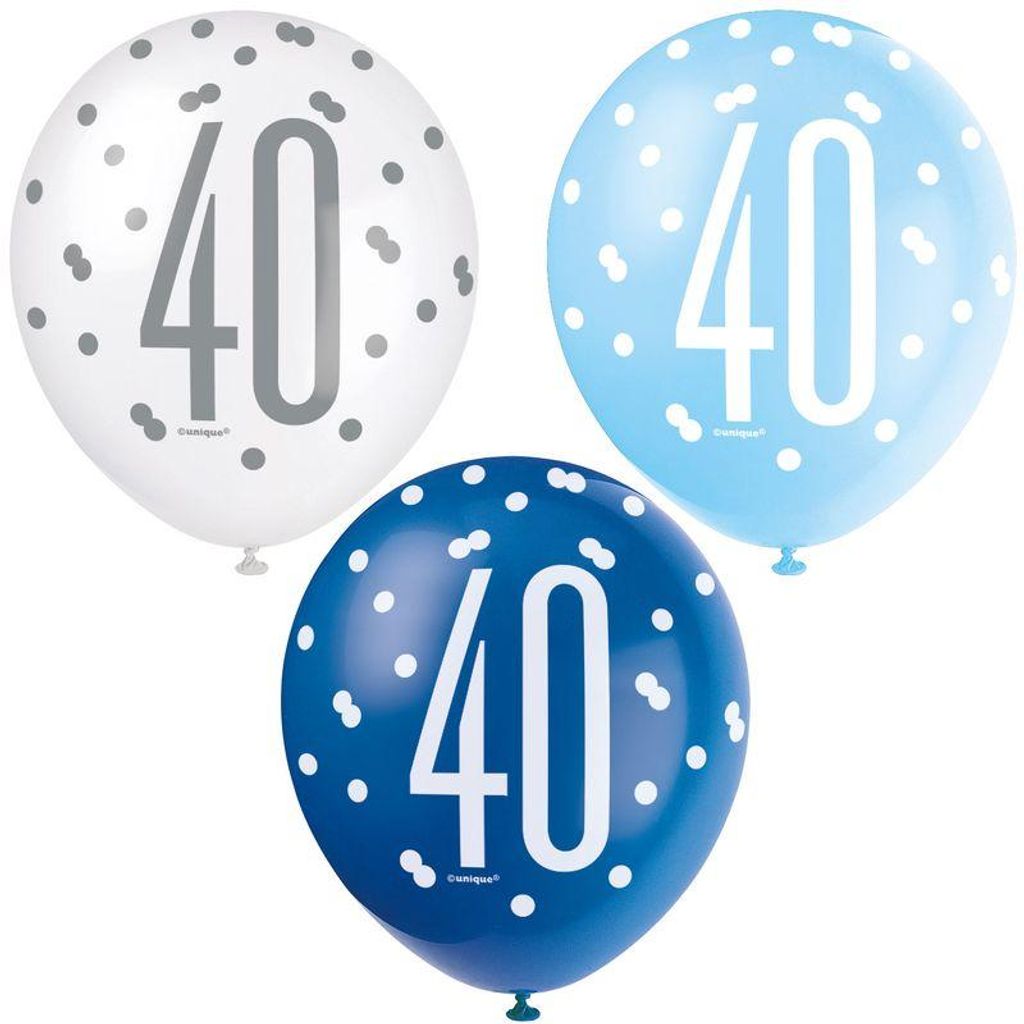 6 Luftballons blau & silber Zahl 40 Produktbild 