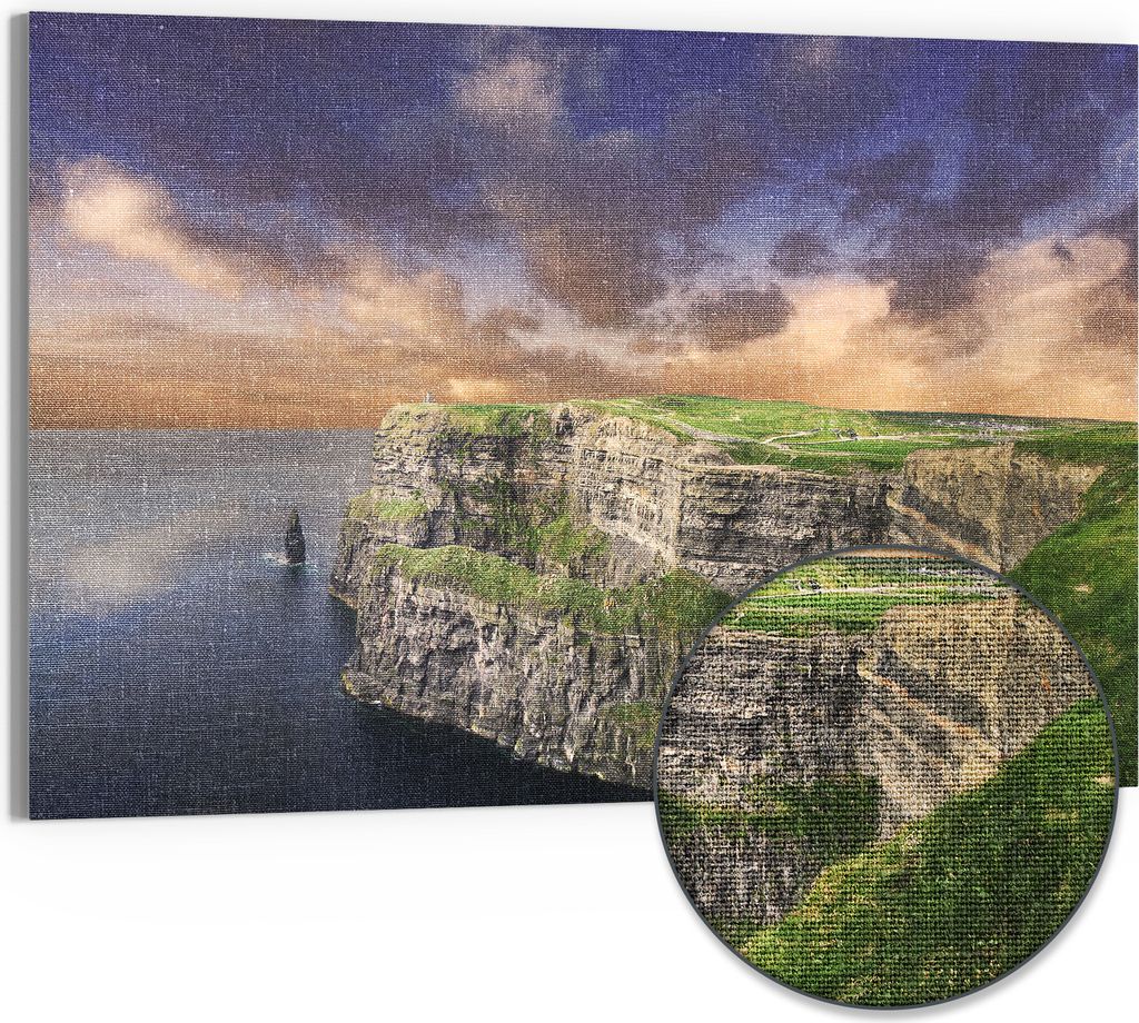 DEQORI Hybrid Leinwand Bild 90x60 cm 'Magie der Moher-Klippen' Wandbild Glas flach modern