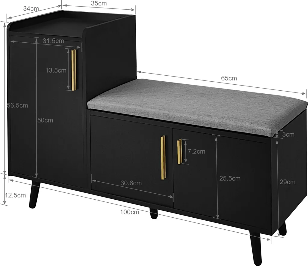 Commode à chaussures gain de place avec banc intégré pour petit hall