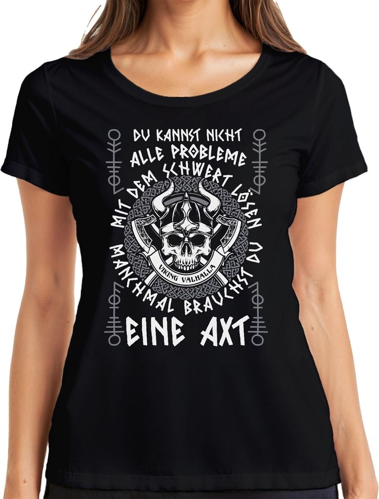 Nicht alle Probleme mit dem Schwert lösen Wikinger Valhalla Damen T-Shirt, Schwarz, XXL