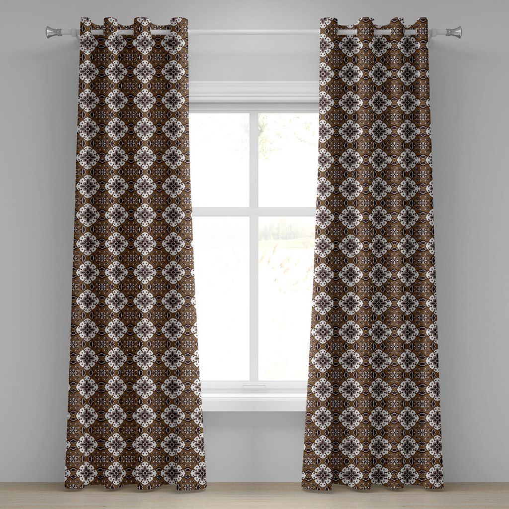 ABAKUHAUS Schokolade Ösenvorhang, Brown tonte ursprüngliches Batik-Muster mit den indonesischen Blumenmotiven, Dekorative 2-Panel-Fenstervorhäng...