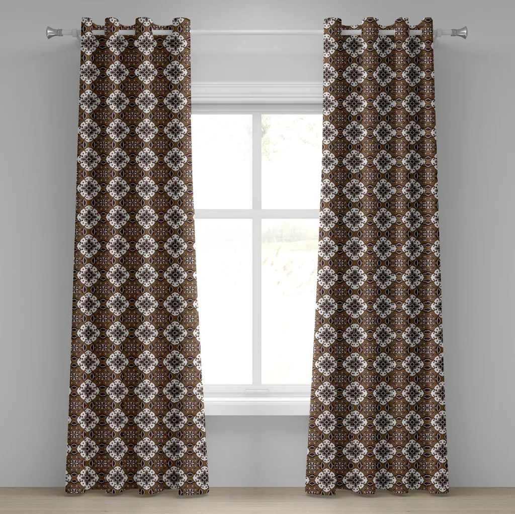 Rideau Anti-Regard Motif Batik Chocolat : Décoration Florale 2 Panneaux