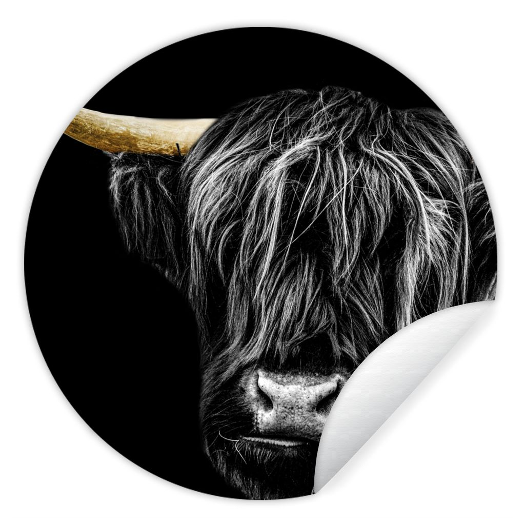 MuchoWow Runde Wandtattoo - Wandsticker Tapete Aufkleber Schottischer Highlander - Gold - Mantel - Tiere - Kuh Ø 100 cm Selbstklebend und Reposi...