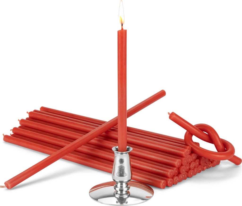 Kerzenhalter + Festtagkerzen red Tropffrei L 19,5cm Premium Paraffinwachs 40059