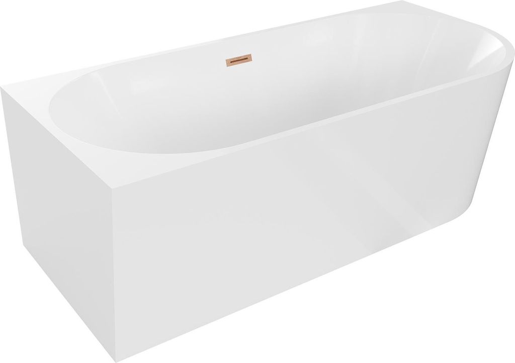 Mexen Mia freistehende Eckbadewanne links 140 x 75 cm, weiß, Überlauf gebürstetes Kupfer - 52691407500L-65
