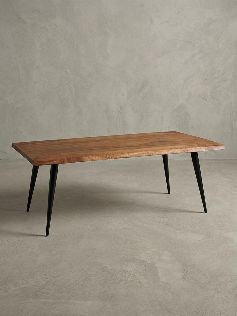 Sheesham Couchtisch, Massivholz, Baumkante, Metallgestell, Handgefertigt mit Schutzlack. 110x60x40 cm | Kadima Design