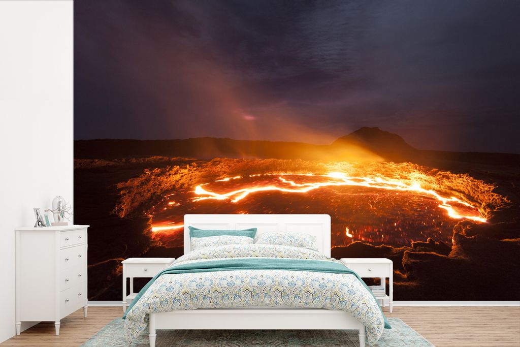 MuchoWow Fototapete für Wohnzimmer oder Schlafzimmer Wandtapete Vinyl Motivtapete Lavasee nach Vulkanausbruch in Äthiopien - 450x300 cm - Gemus...