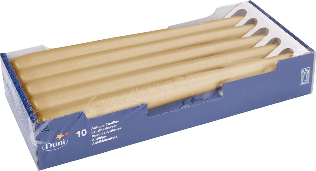 Set 10 Candele Duni Oro 26cm - Qualità Professionale 7,5h - Luxury Table