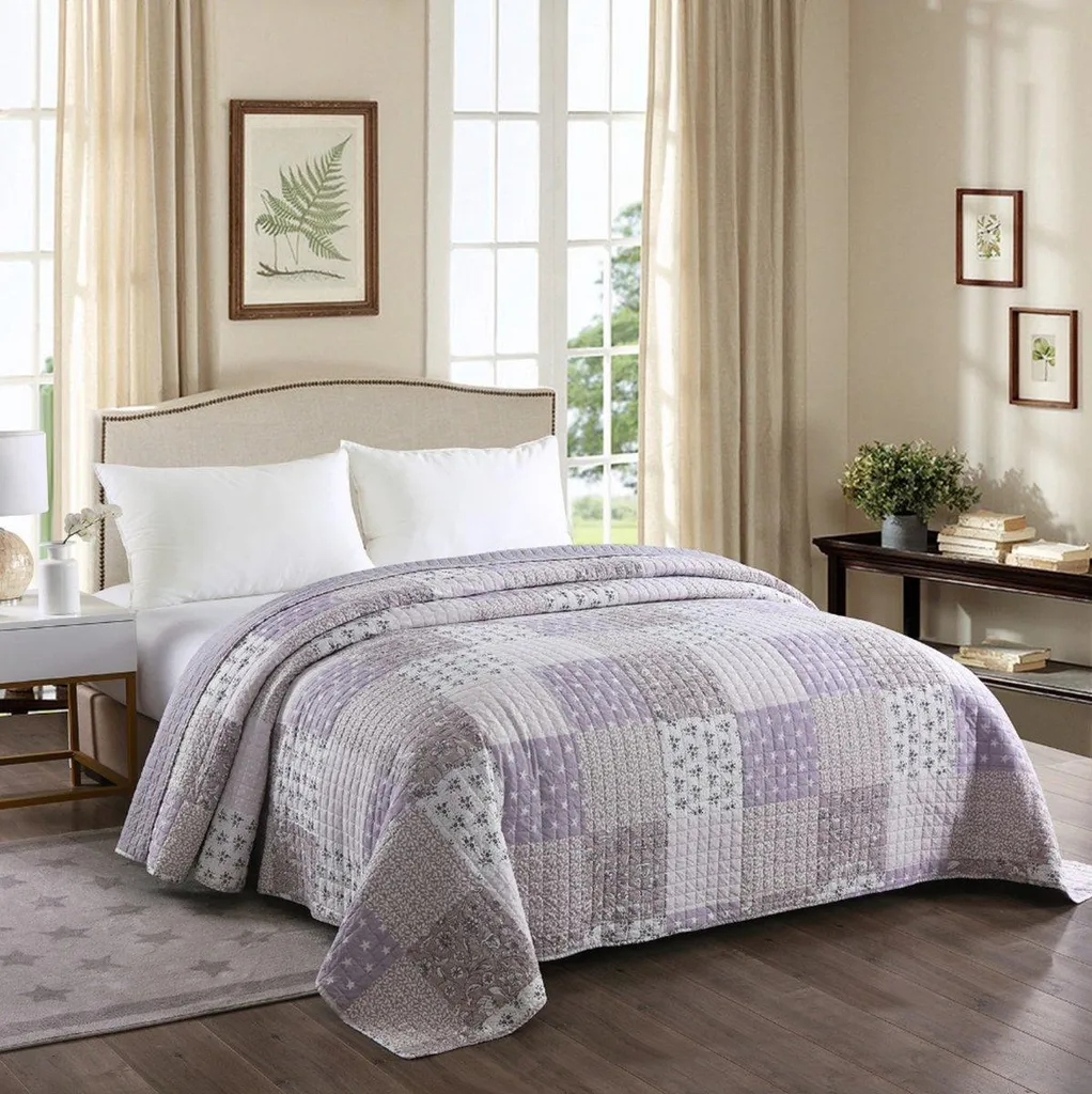 Happyment Copriletto - Copriletto 2 persone - Viola e bianco - Poliestere - 150x200 cm - Motivo geometrico
