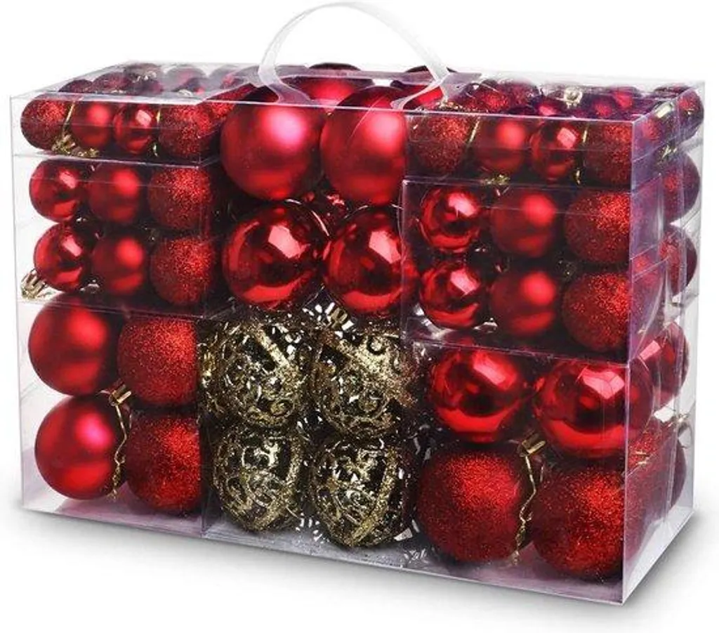 Lot de 100 boules de Noël rouges et dorées en plastique incassable Ø6cm