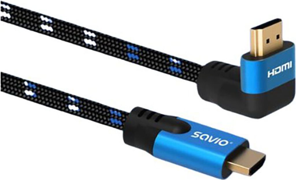 Savio CL-147 Kabel HDMI v2.1, ktowy,1.8m, mied, oplot baweniany, metalowe wtyczki cable HDMI 1,8 m HDMI Typ A (Standard) Schwarz, Blau
