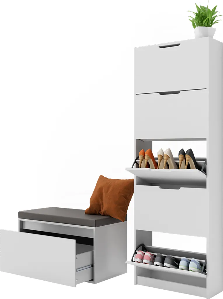 Banc de Rangement Chaussures Blanc Vicco Luca Ensemble Entrée Complet