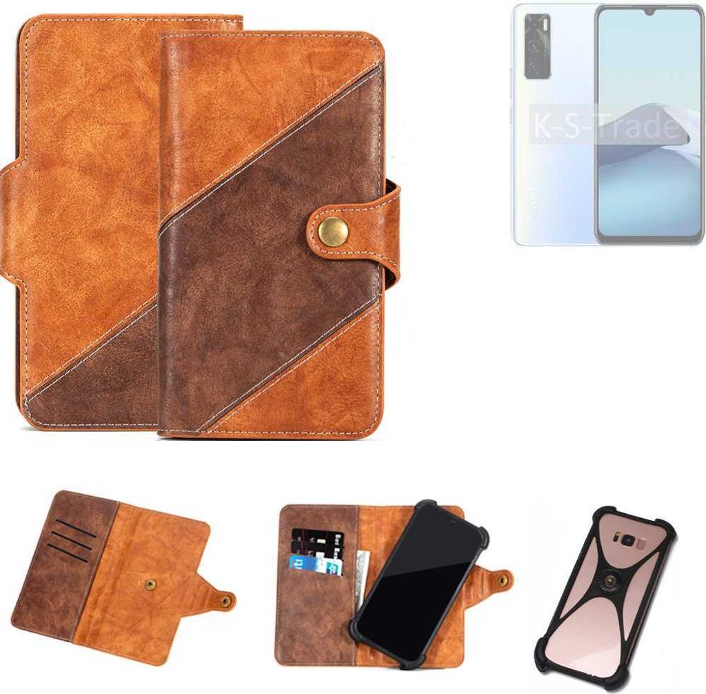 K-S-Trade Handyhülle Schutzhülle Bookstyle Case Wallet-Case kompatibel mit Vivo Y70 Cover Klapphülle Kantenschutz Smartphone dunkelbraun braun 1x