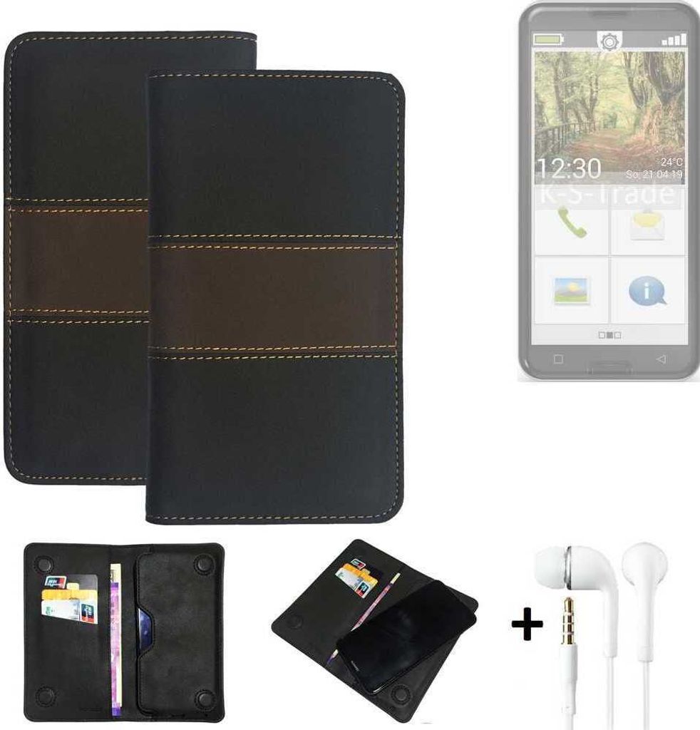 K-S-Trade Handyhülle + Kopfhörer kompatibel mit Emporia Smart.3 Schutzhülle Walletcase Bookstyle Tasche Schutz Case Hülle Wallet Cover Kunstleder