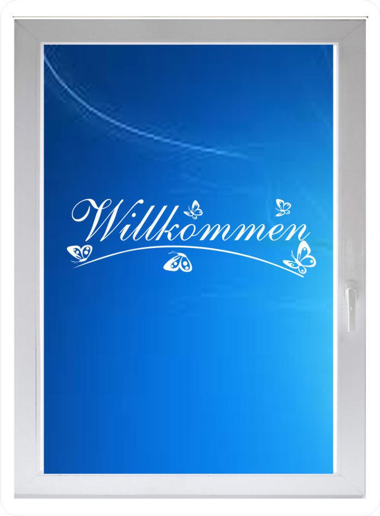 INDIGOS UG - Willkommen - Farbe: weiss - 96x30 cm - Sichtschutzfolie - Fensterfolie - Glasdekorfolie - für die Küche, Willkommen ans Fenster