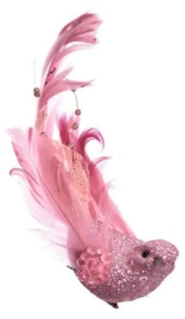 Oiseau rose à plumes avec pince 16 cm - Décoration florale lot de 24